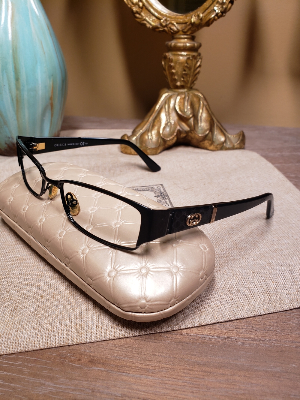Authentic Gucci Black Prescription Frames Glasses w/ Gold GG Hardware - Picture 5 of 9